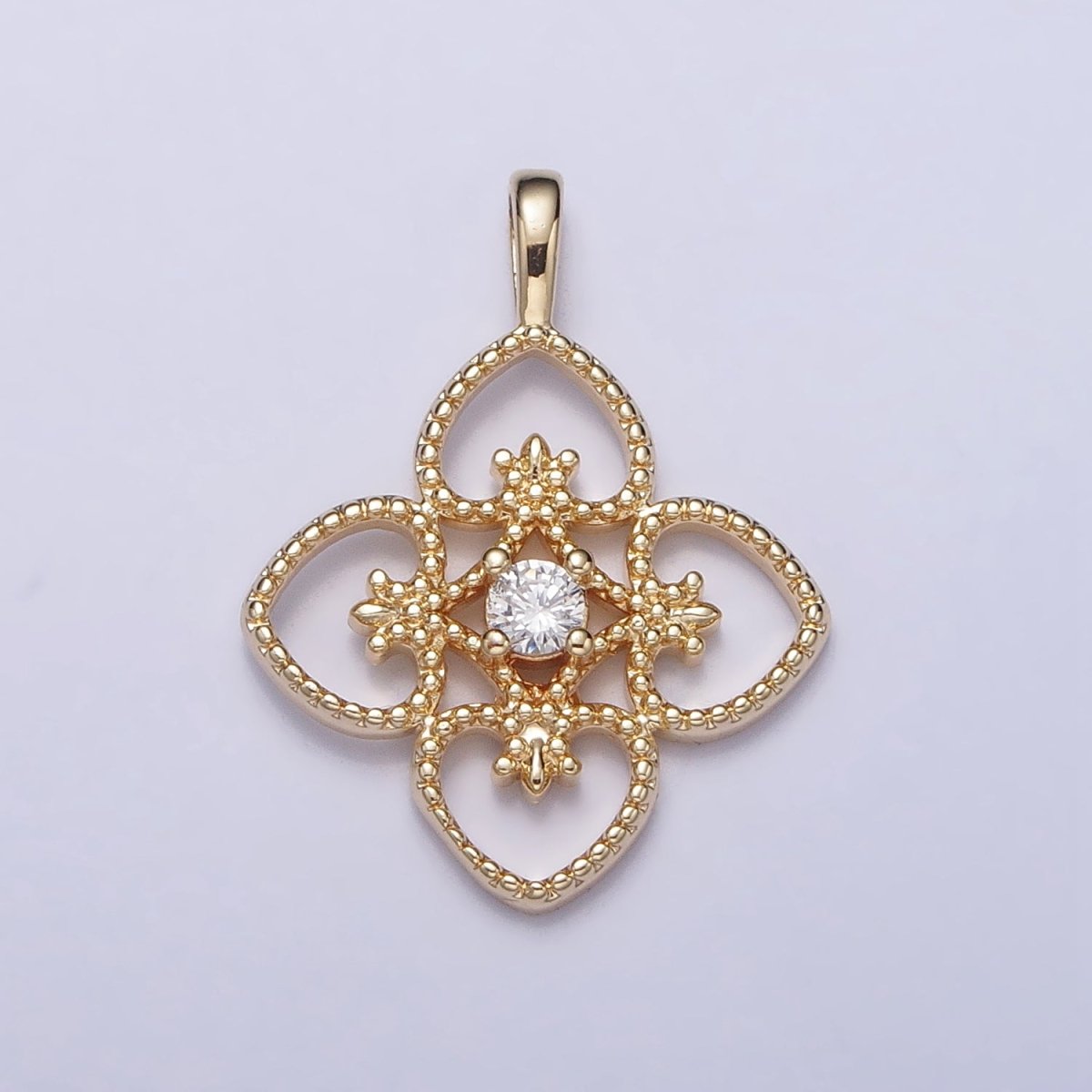 Dainty Gold Four Leaf Flower Clover Pendant For Bracelet Necklace Component AC351 - DLUXCA