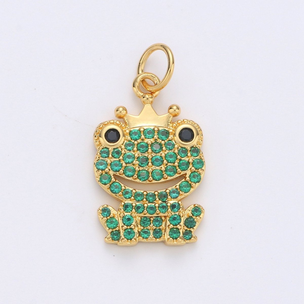 Dainty Gold Frog Pendant CZ Micro Pave Green Frog Charm D-121 D-122 - DLUXCA