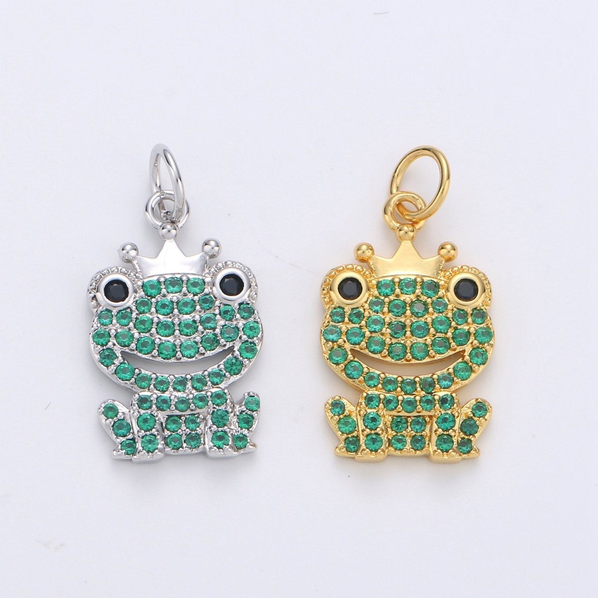 Dainty Gold Frog Pendant CZ Micro Pave Green Frog Charm D-121 D-122 - DLUXCA