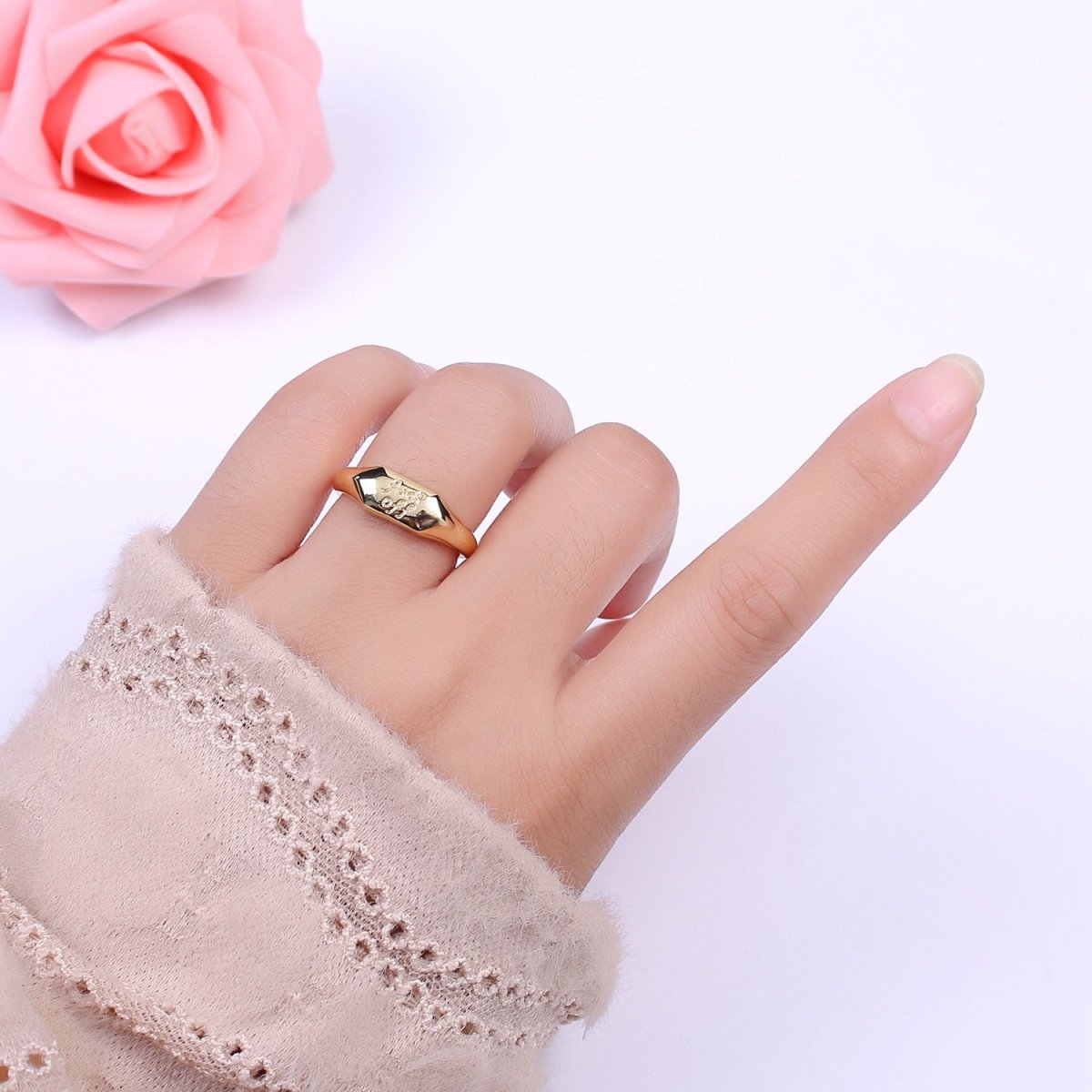 Dainty Gold Fuck Off Signet Ring Fuckoff rings Open Adjustable signet ring gold rings for women U-133 - DLUXCA