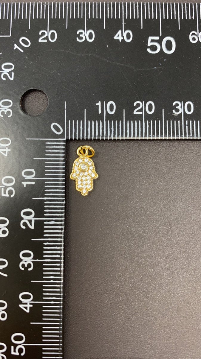 Dainty Gold Hamsa Hand Cubic Zirconia Charm for Bracelet Necklace Pendant Earring Findings for Jewelry Making E-544 E-582 - DLUXCA