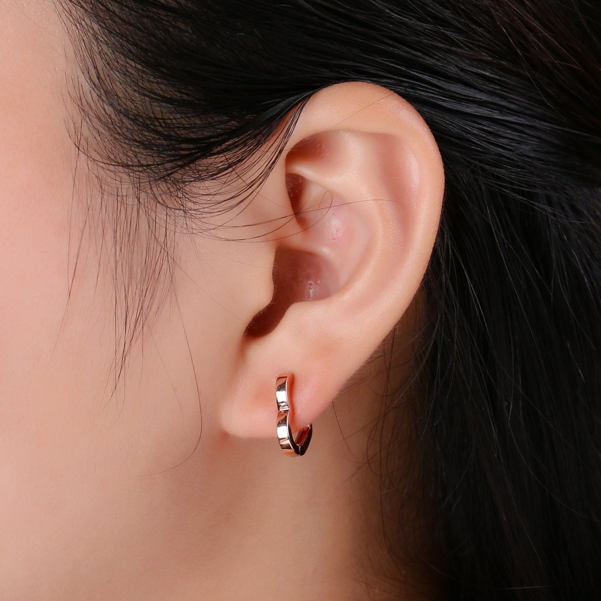 Dainty Gold Heart Hoop Earrings, Small Gold One Touch Hoops, Heart Earring Gift For Her 24k Gold Filled Earring K-582 K-760 Q-084 - DLUXCA