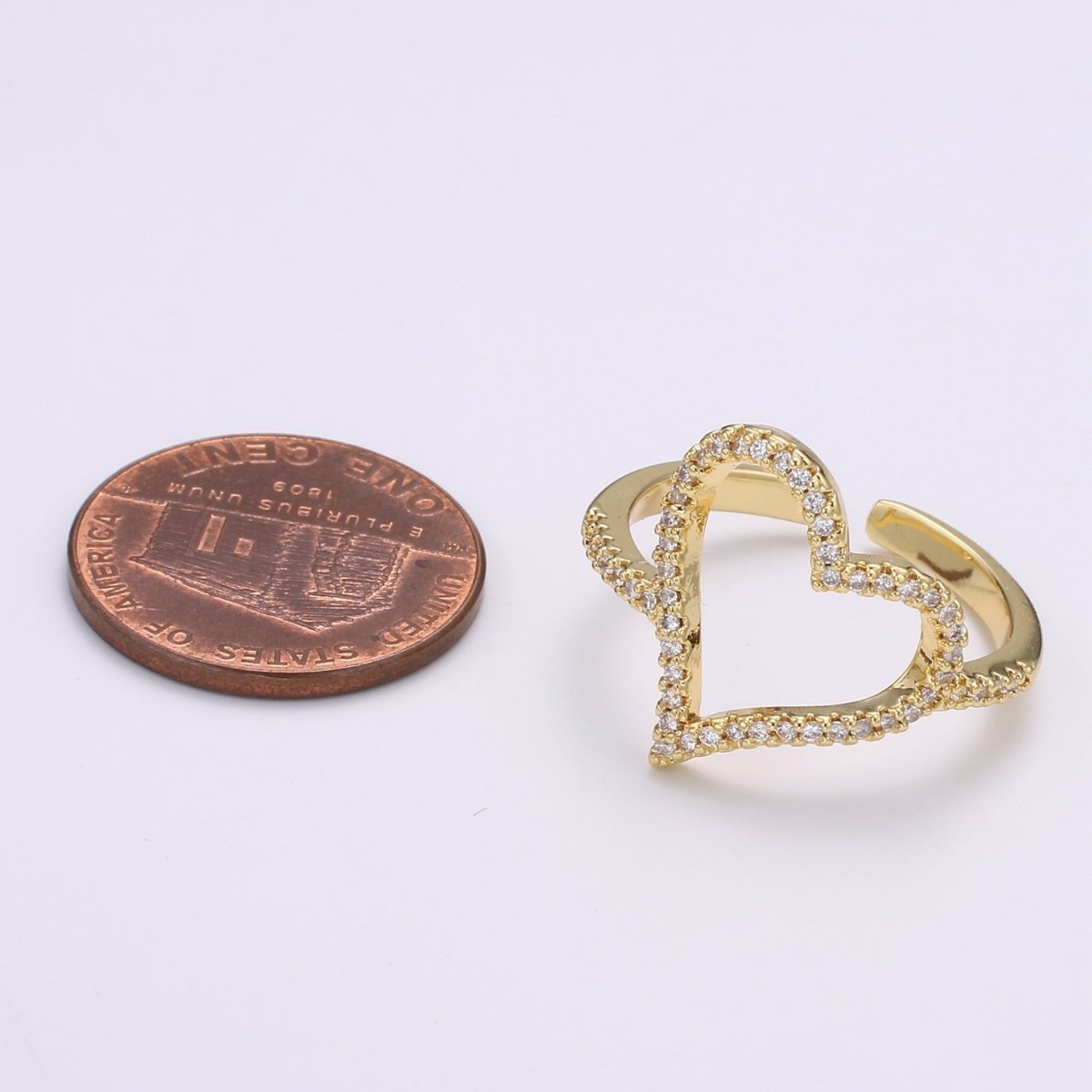 Dainty Gold Heart Ring, Love Ring, Open Heart RinG Adjustable Open Ring, Gold Stacking Ring Minimalist Heart Ring, Anniversary Gift for her - DLUXCA