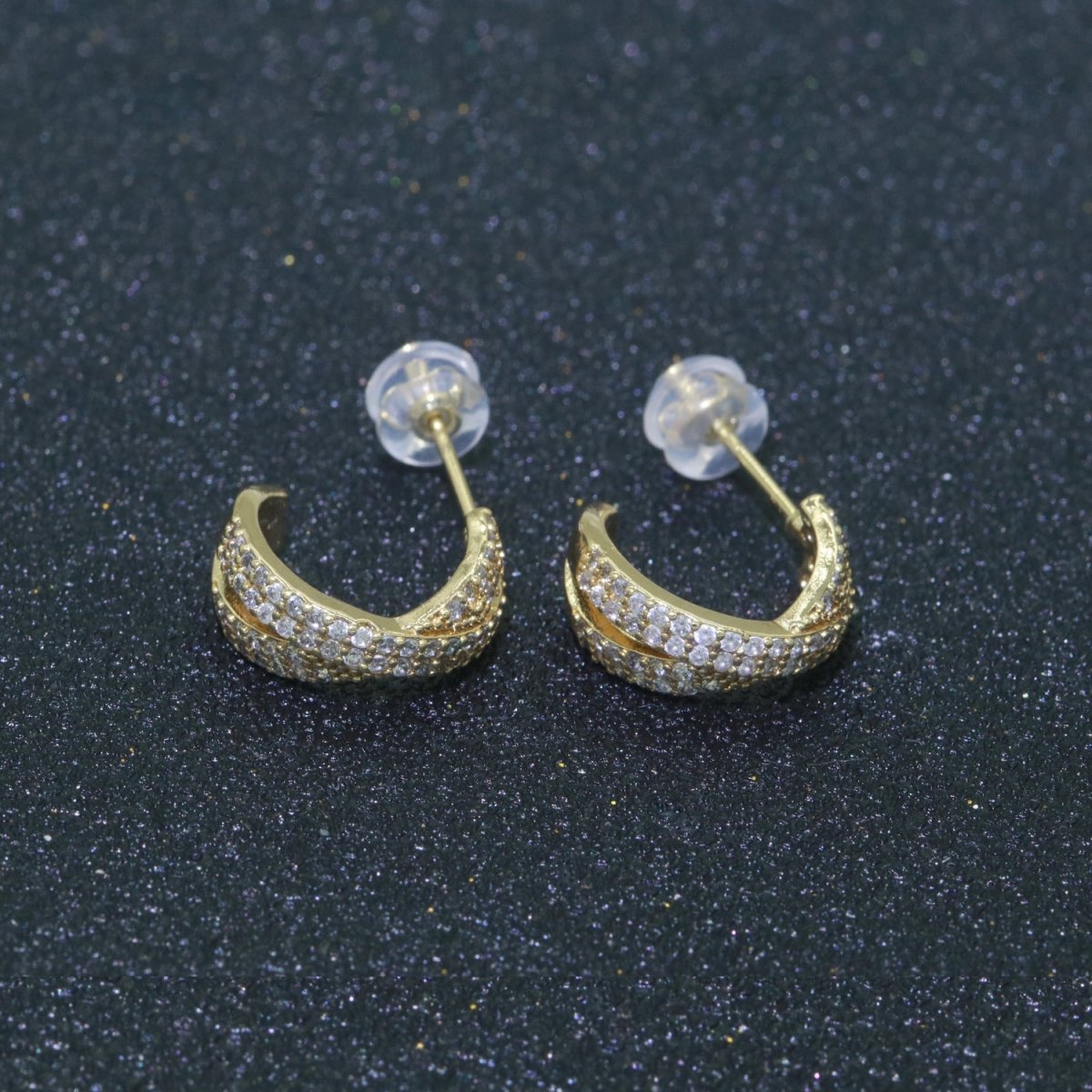 Dainty Gold Hoop Earring Micro Pave Hoop Stud Earring T-043 - DLUXCA