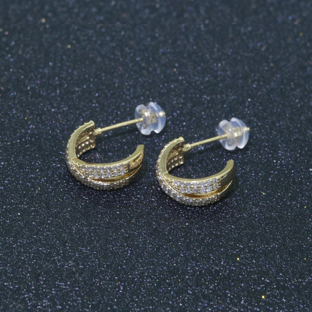Dainty Gold Hoop Earring Micro Pave Hoop Stud Earring T-043 - DLUXCA