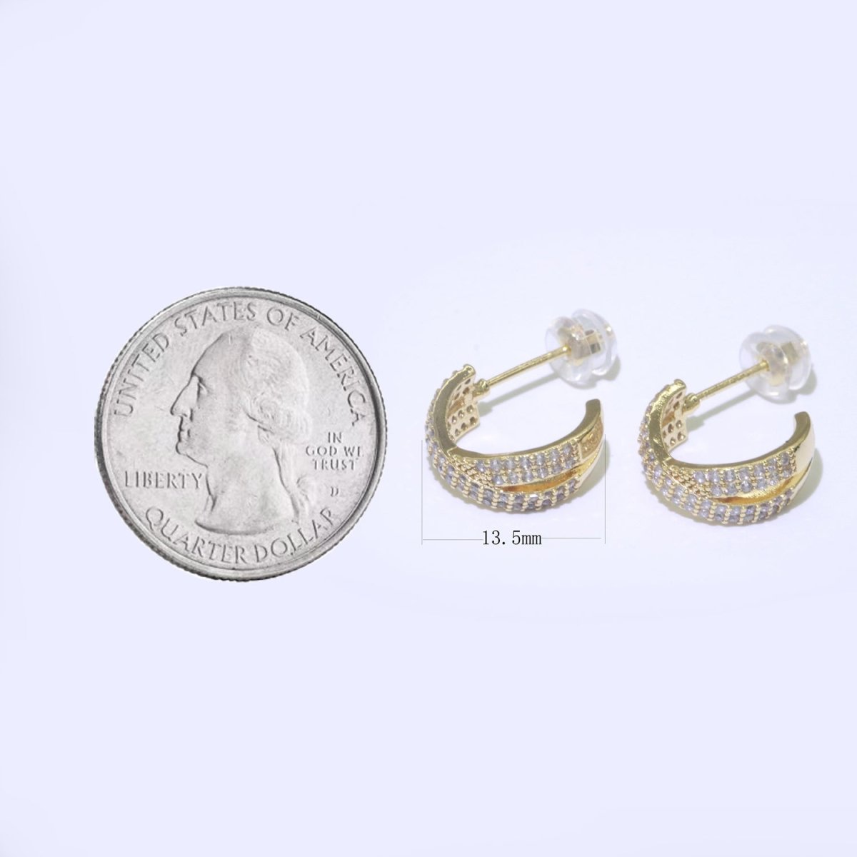 Dainty Gold Hoop Earring Micro Pave Hoop Stud Earring T-043 - DLUXCA