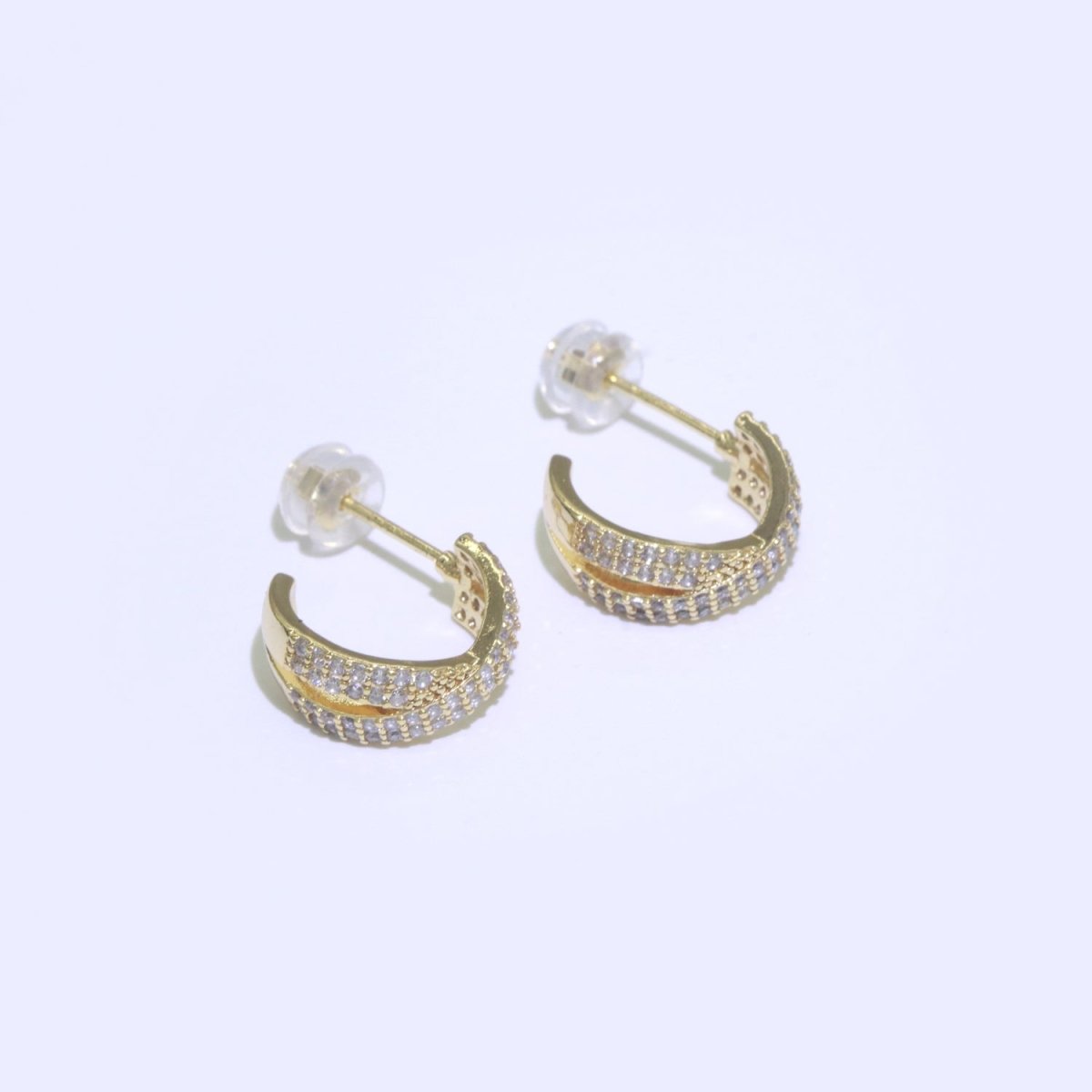 Dainty Gold Hoop Earring Micro Pave Hoop Stud Earring T-043 - DLUXCA