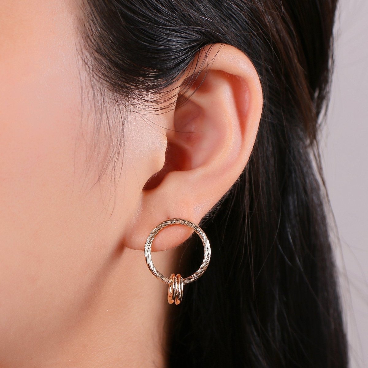 Dainty Gold Hoop Earrings, Gold Disk Earrings, Tiny Hoops with Coin Charm, Geometric Earrings, Gold Huggie Earrings, Minimalist Hoops, Gift Q-244 - DLUXCA