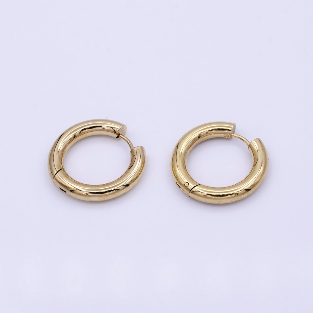 Dainty Gold Hoop Huggie Earrings 23mm Stainless Steel Hypoallergenic, Sleeper Hoops AD877 - DLUXCA