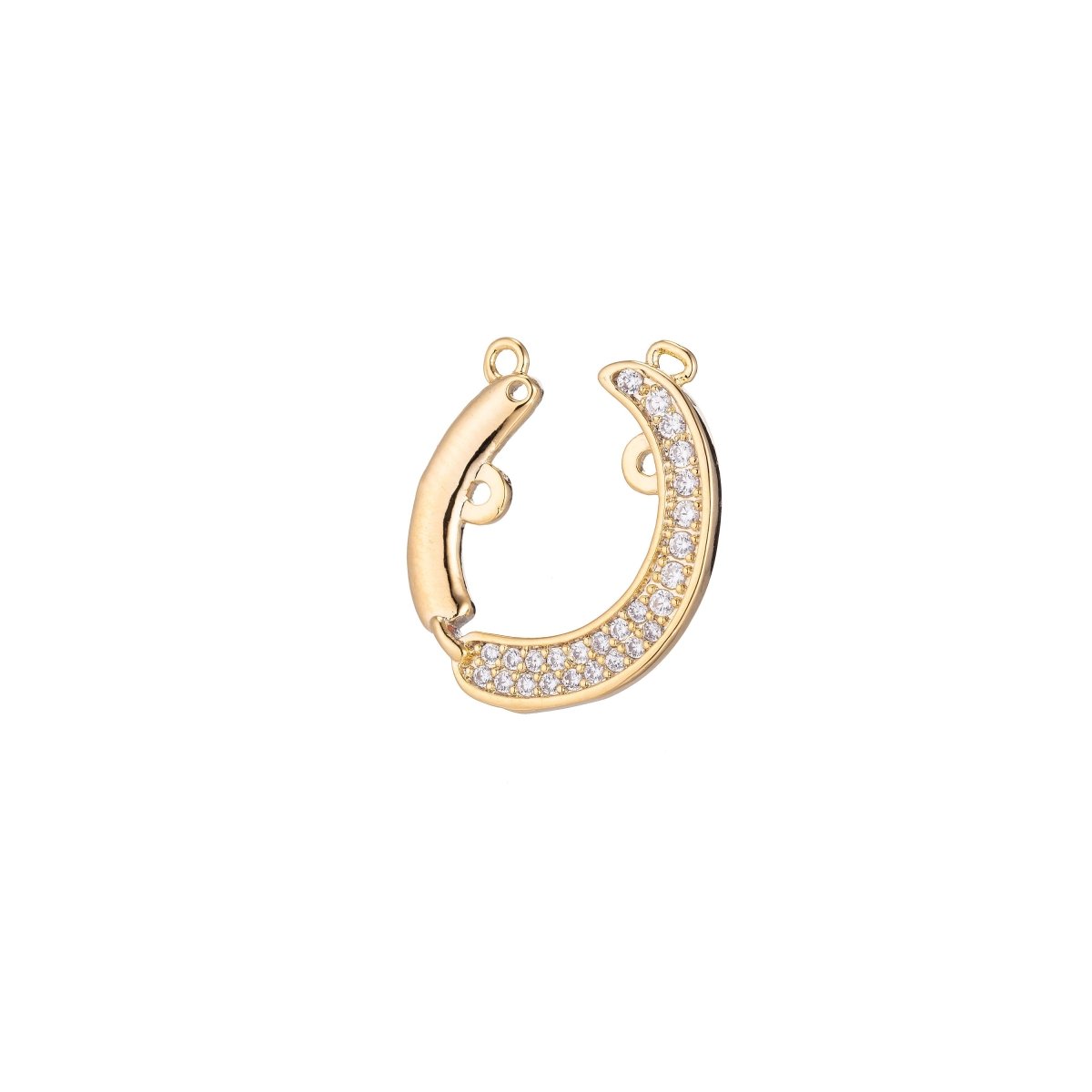 Dainty Gold Horseshoe Curved Bracelet Connector, Elegant Unique Micro Pave CZ Charm, Layering Necklace Pendant for Jewelry Making F-761 - DLUXCA