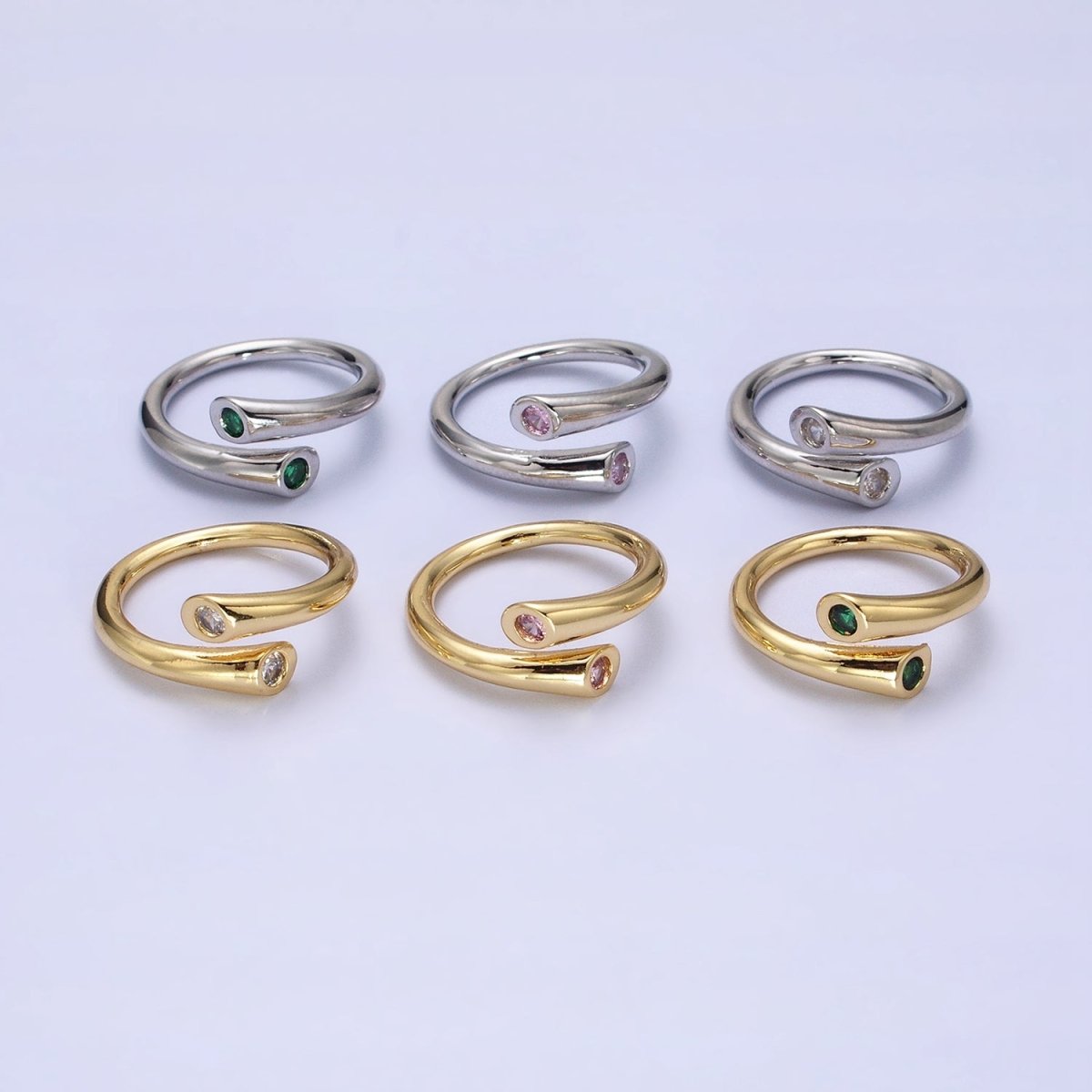 Dainty Gold Hug Ring with CZ Stone O-1789~O-1794 - DLUXCA