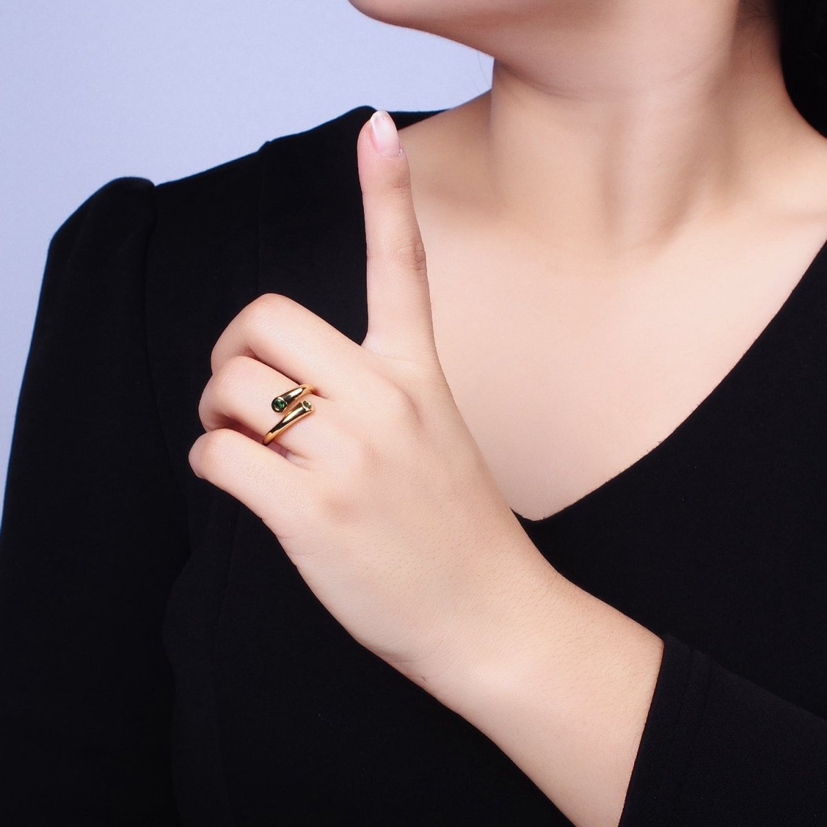 Dainty Gold Hug Ring with CZ Stone O-1789~O-1794 - DLUXCA
