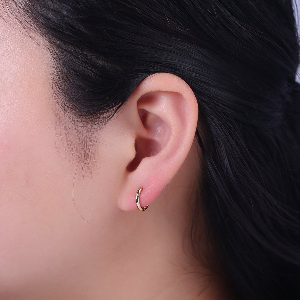 Dainty Gold Huggie Earring 12mm Simple Minimalist Hoop V-092 - DLUXCA