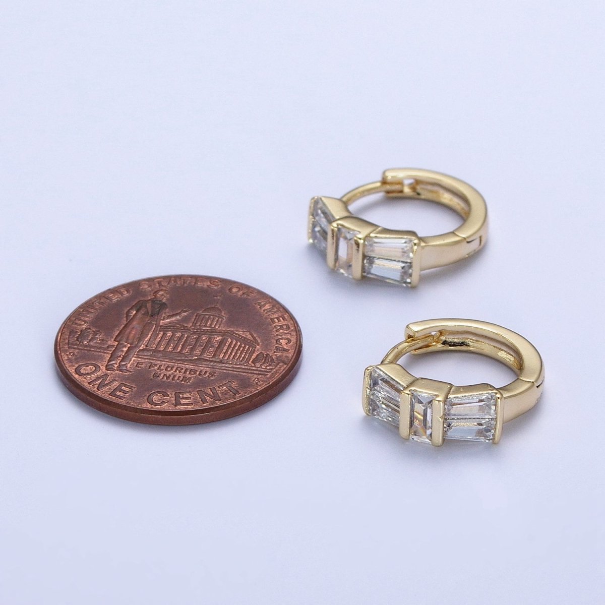 Dainty Gold Huggie Earring Clear Baguette Earring for Everday Use Hypoallergenic Jewelry AE-1022 - DLUXCA