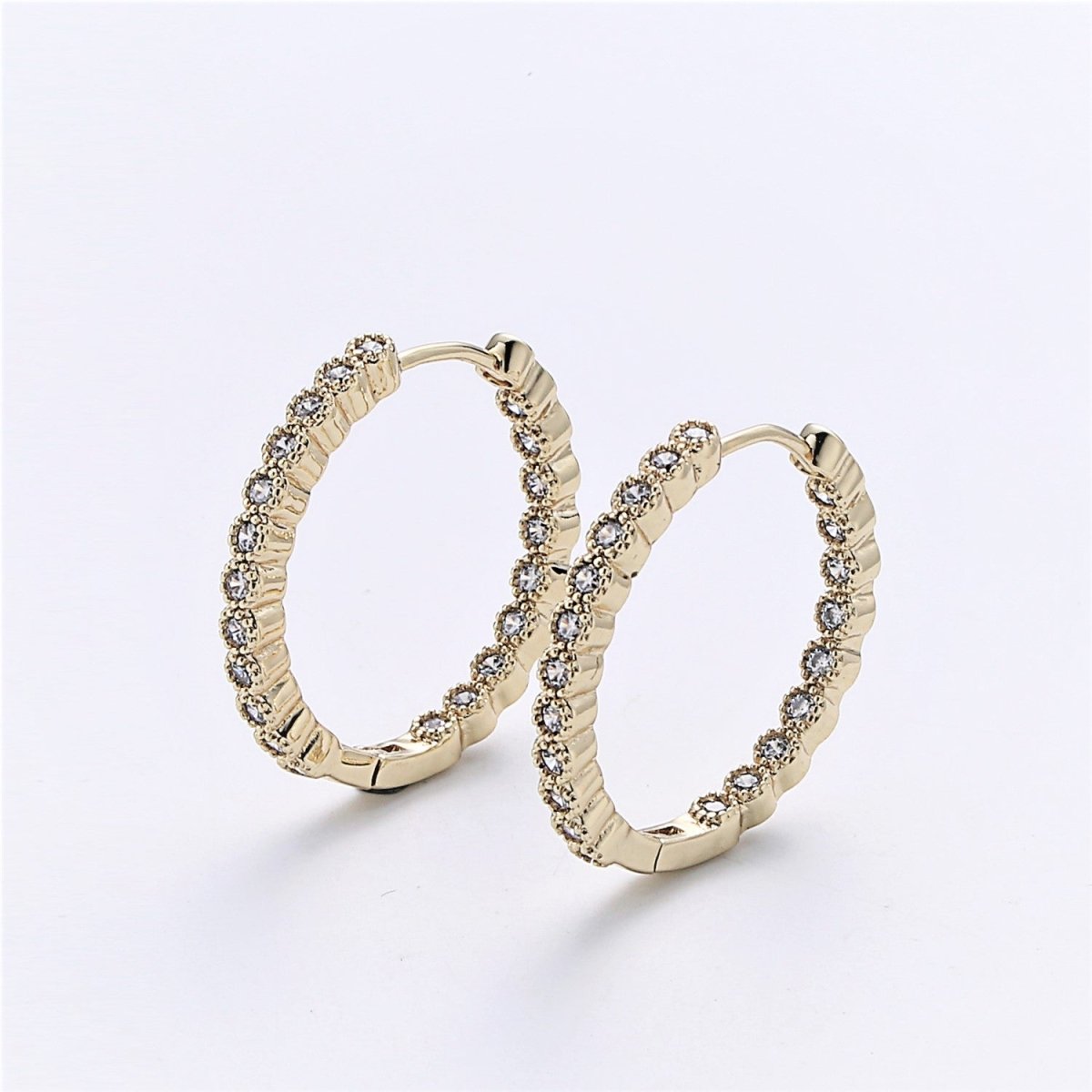 Dainty Gold Huggie Earring- Clear Cubic Earring - Gold Earring - Gold Filled Earring - Minimalist Jewelry Supply Component P-045 - DLUXCA