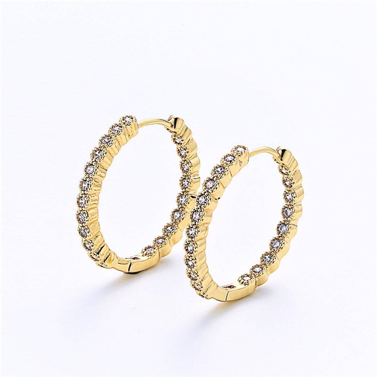 Dainty Gold Huggie Earring- Clear Cubic Earring - Gold Earring - Gold Filled Earring - Minimalist Jewelry Supply Component P-045 - DLUXCA