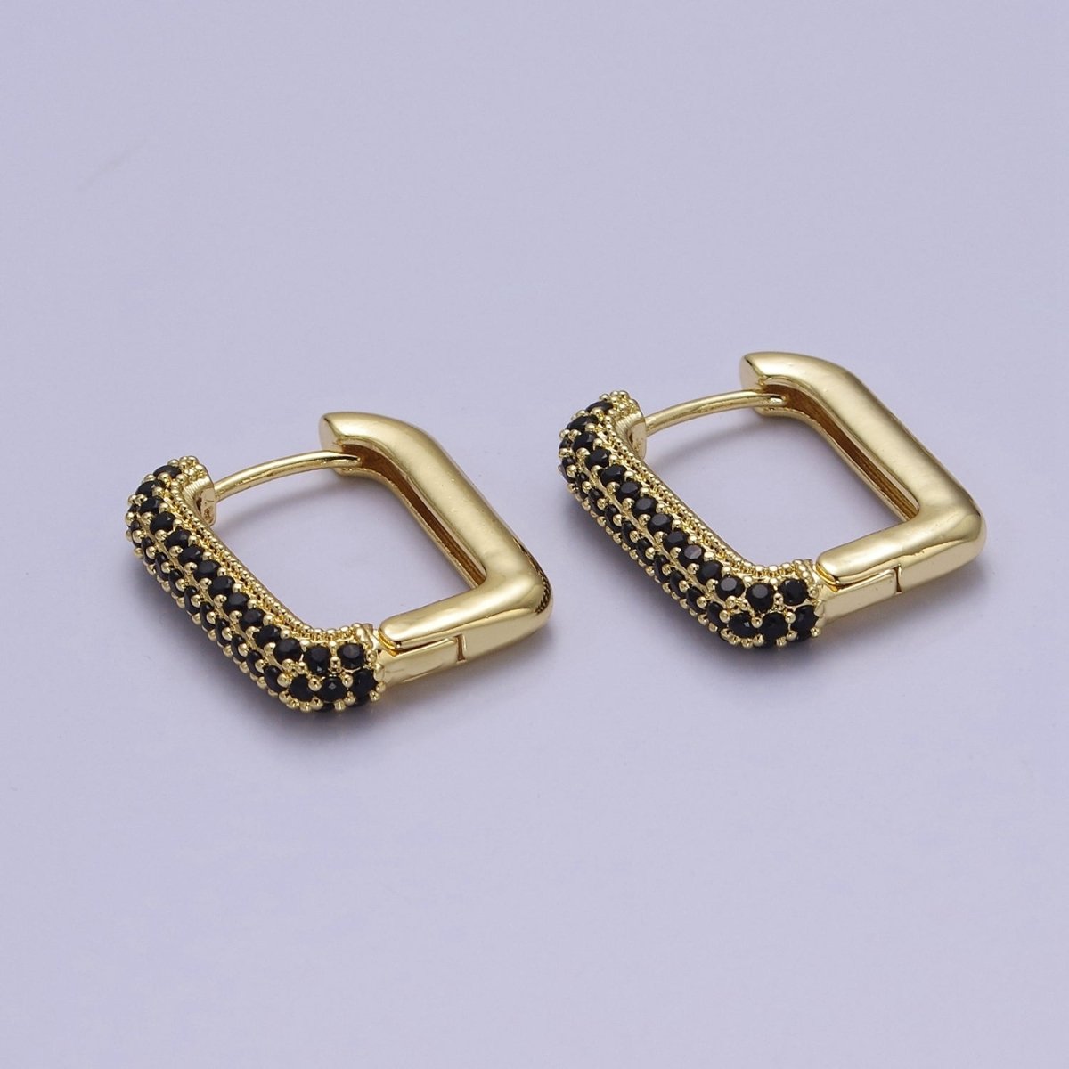 Dainty Gold Huggie Earrings, Rectangle CZ Hoop EarringsV-361 V-362 V-363 - DLUXCA