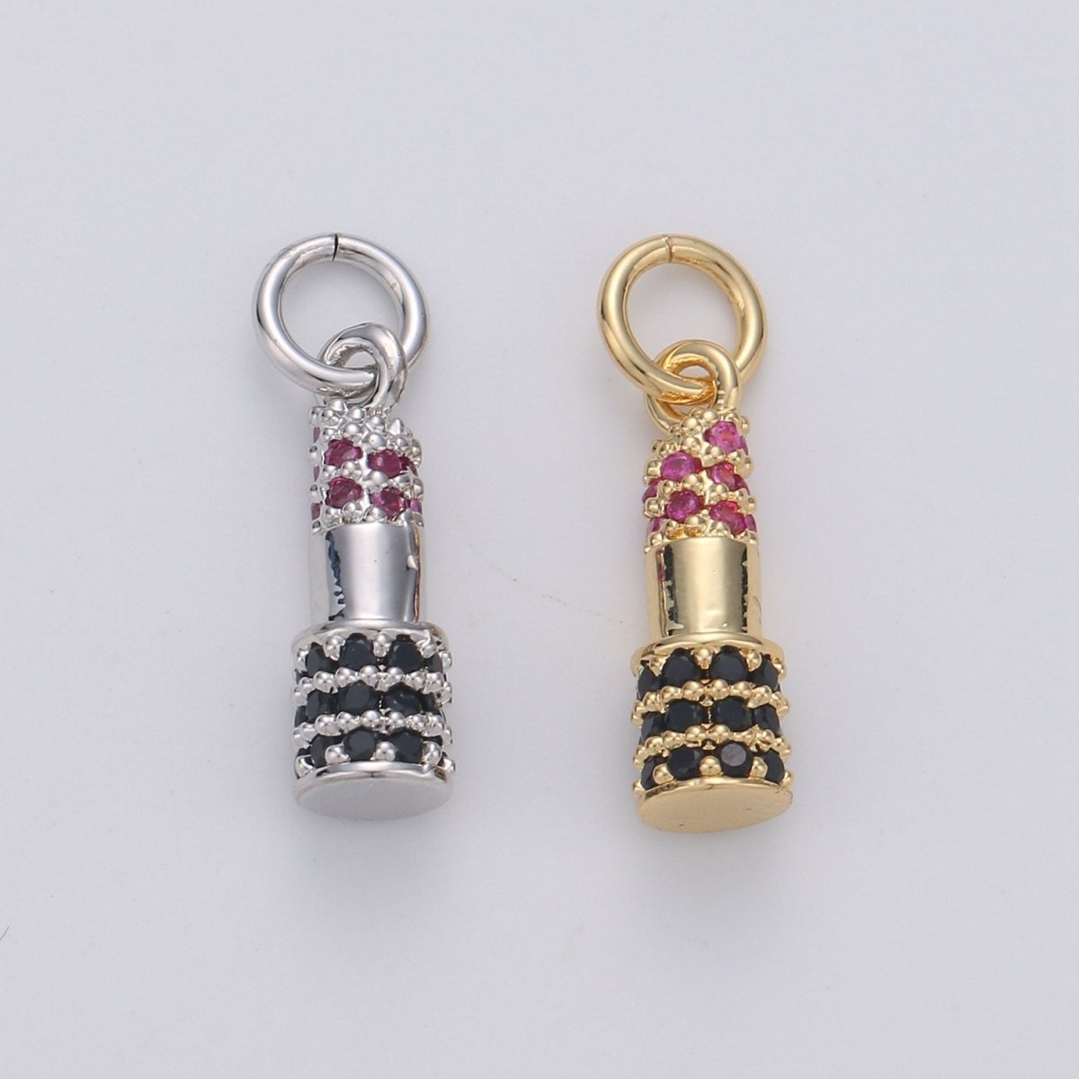 Dainty Gold Lipstick Pendant CZ Micro Pave Lipstick Pendant, Red Lipstick Jewelry for Necklace Bracelet Earring Component D-178 - DLUXCA