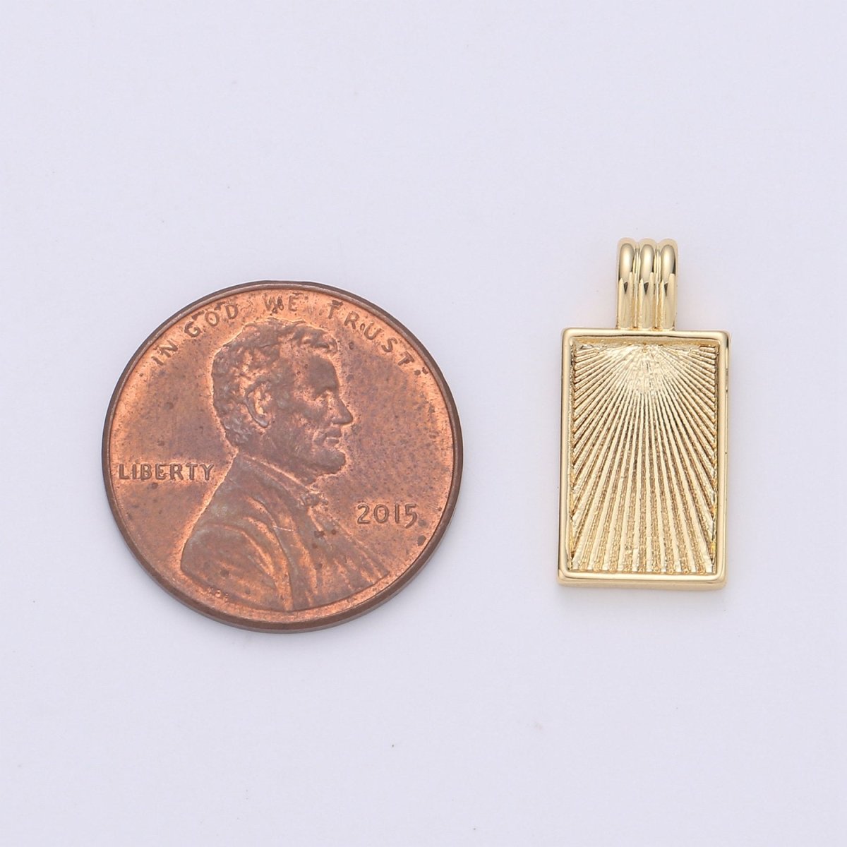 Dainty Gold Medallion Charm 24k Gold Filled Rectangle Pendant Gold Sunburst Charm Necklace Component Supply Geometric Jewelry D-075 I-671 - DLUXCA
