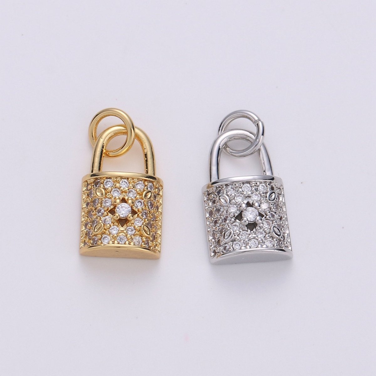 Dainty Gold Micro Pave Lock charm for Jewelry making, Minimalist Padlock charm for Bracelet Necklace Earring Component Silver Padlock Charm, D-061 D-062 - DLUXCA