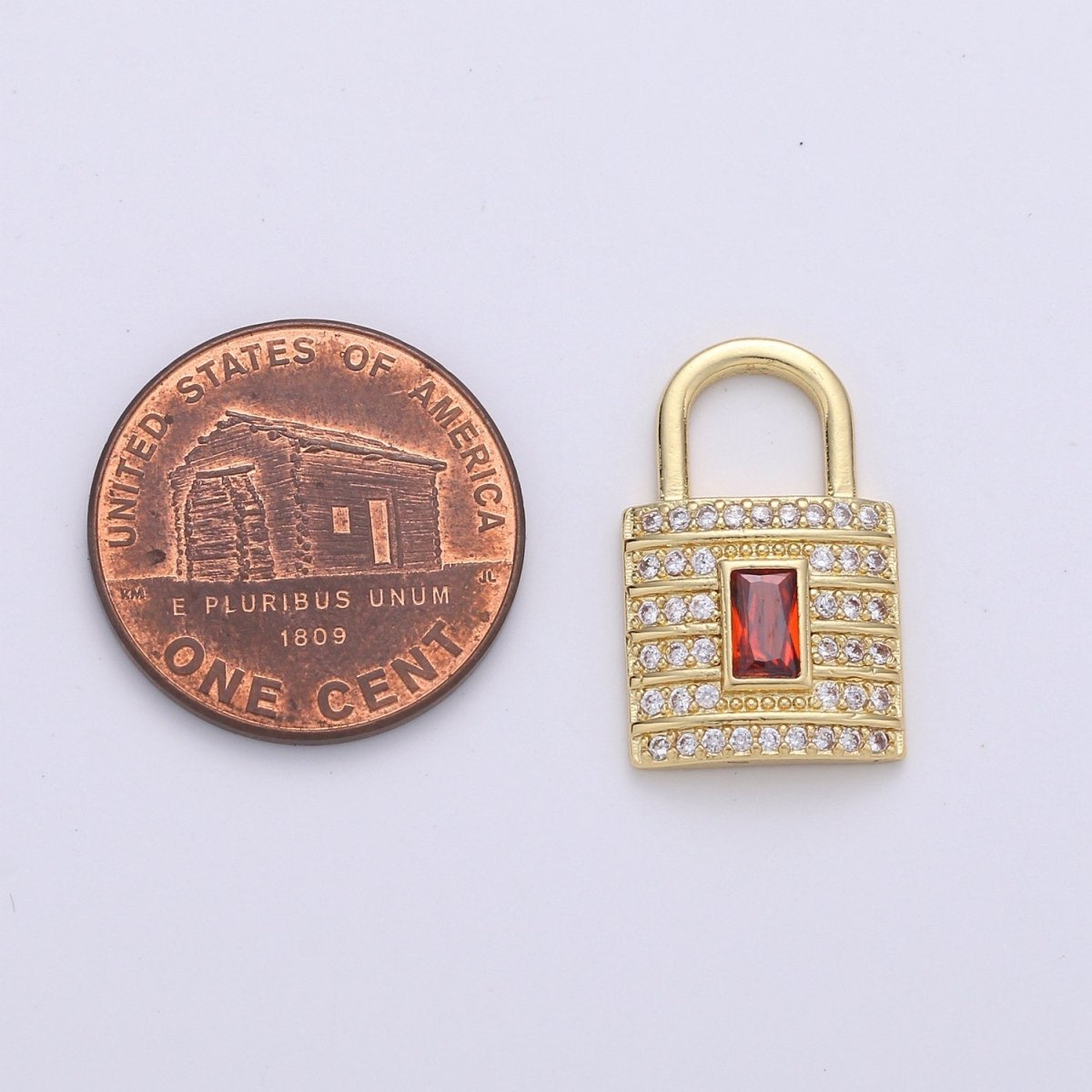 Dainty Gold Micro Pave Lock charm for Jewelry making, Minimalist, Simple Red Padlock charm for Bracelet Necklace Earring Component D-099 - DLUXCA