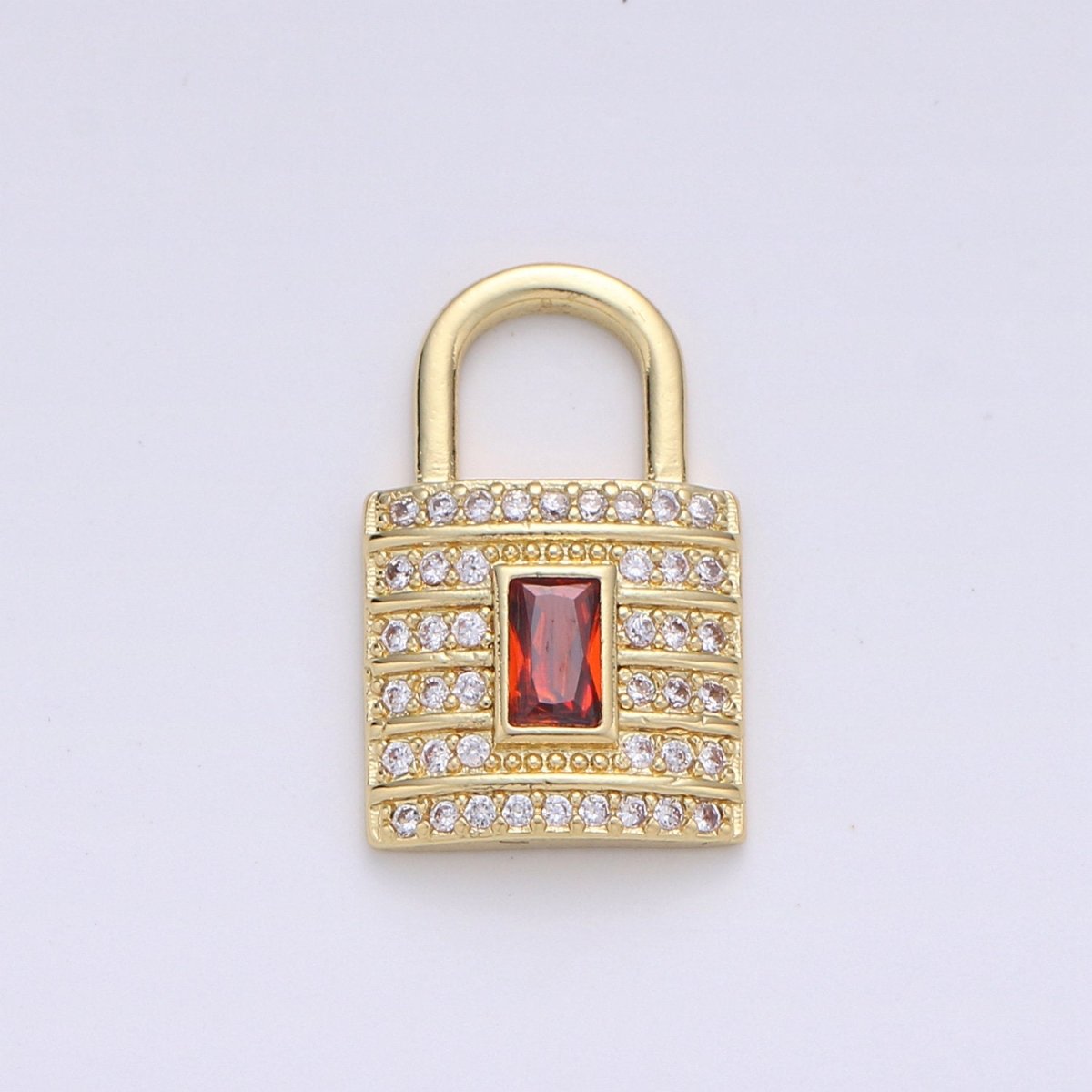 Dainty Gold Micro Pave Lock charm for Jewelry making, Minimalist, Simple Red Padlock charm for Bracelet Necklace Earring Component D-099 - DLUXCA