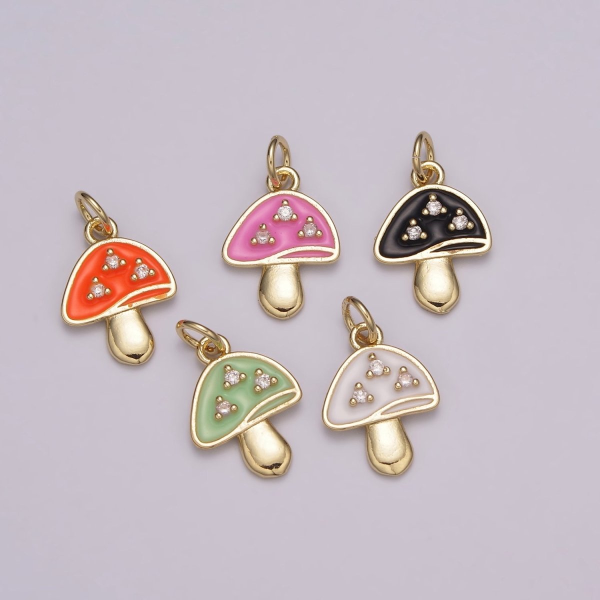 Dainty Gold Mushroom Charms, Enamel Magic Mushroom Pendant for Necklace Bracelet Earring Fantasy Jewelry for add on charm E-619-E-623 - DLUXCA