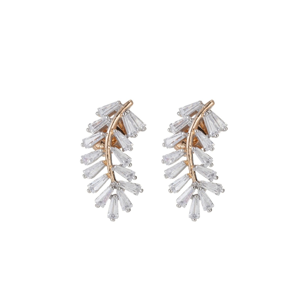 Dainty Gold Olive Leaf Earring Stud Earrings, Ear Climber, Delicate Earrings, Minimalist, Edgy Earrings CZ Cubic Simple earring Gift for Her Q-071 - DLUXCA