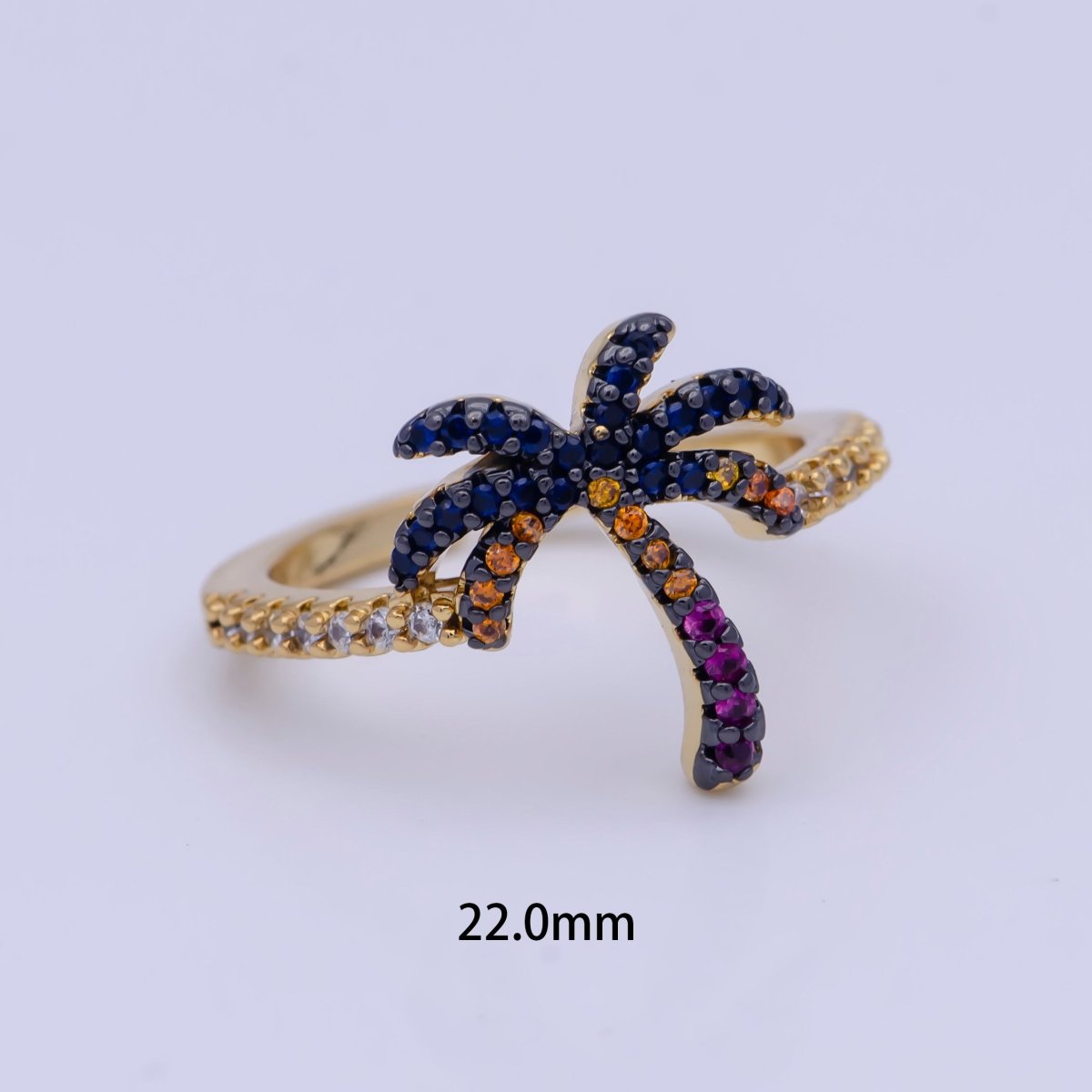 Dainty Gold Palm Tree Ring, Summer Ring Micro Pave Beach Inspired ring for teen O-795 - DLUXCA