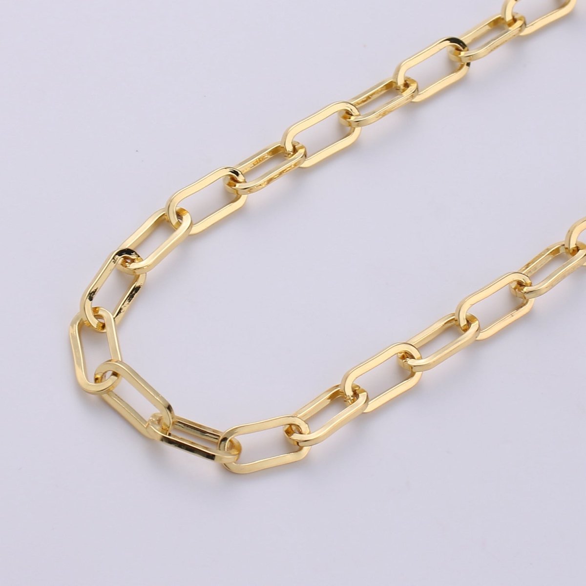 Dainty Gold Paper Clip Chain, 10X5mm24K Gold Filled Unfinished Chain, Nickel Free, Medium Flat Minimalist Jewelry Making Necklace Chain | ROLL-241 Clearance Pricing - DLUXCA