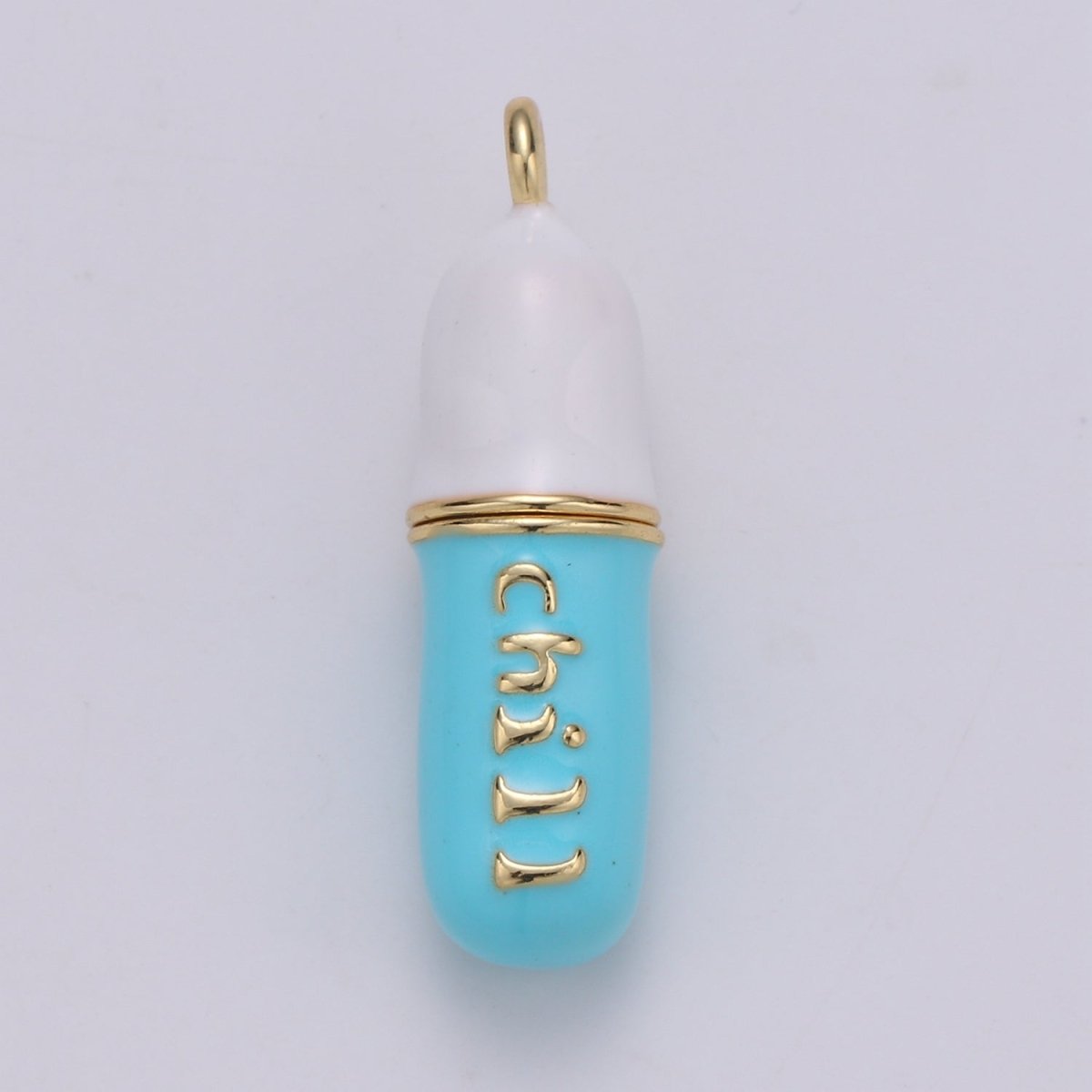 Dainty Gold Pill Bar Pendant Enamel Teal Vibes Chill Charm 24k Gold Filed Pendant for Bracelet Necklace Earring Component Supply 29x8mm D-883-D-887 D-313 D-314 - DLUXCA