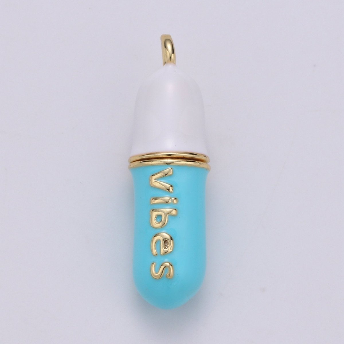 Dainty Gold Pill Bar Pendant Enamel Teal Vibes Chill Charm 24k Gold Filed Pendant for Bracelet Necklace Earring Component Supply 29x8mm D-883-D-887 D-313 D-314 - DLUXCA