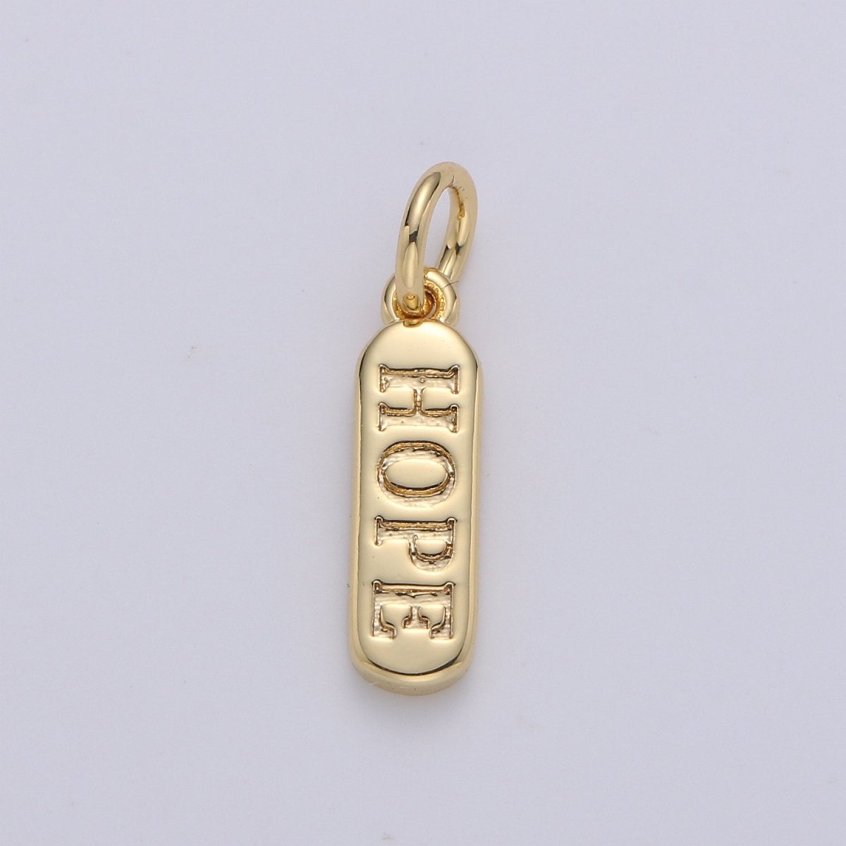 Dainty Gold Pill Bar Pendant, love mom hope happy chill words charm, 14K Gold Filed Pendant for Bracelet Necklace Earring Component Supply | D-506, D-323-D-330, D-747 - DLUXCA
