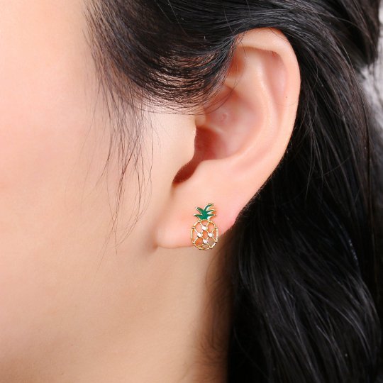 Dainty Gold Pineapple Stud Earrings, Gold Stud, Silver Stud, Gold Earring Minimalist Fruit Design for Valentine gift Q-374 Q-375 - DLUXCA