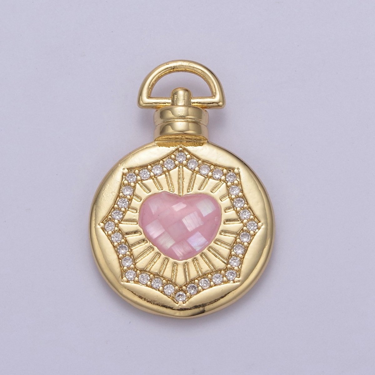 Dainty Gold Pink Shell Heart Pendant Micro Pave Round Medallion Pink / White Shell Valentine Jewelry Making H-700 H-706 - DLUXCA