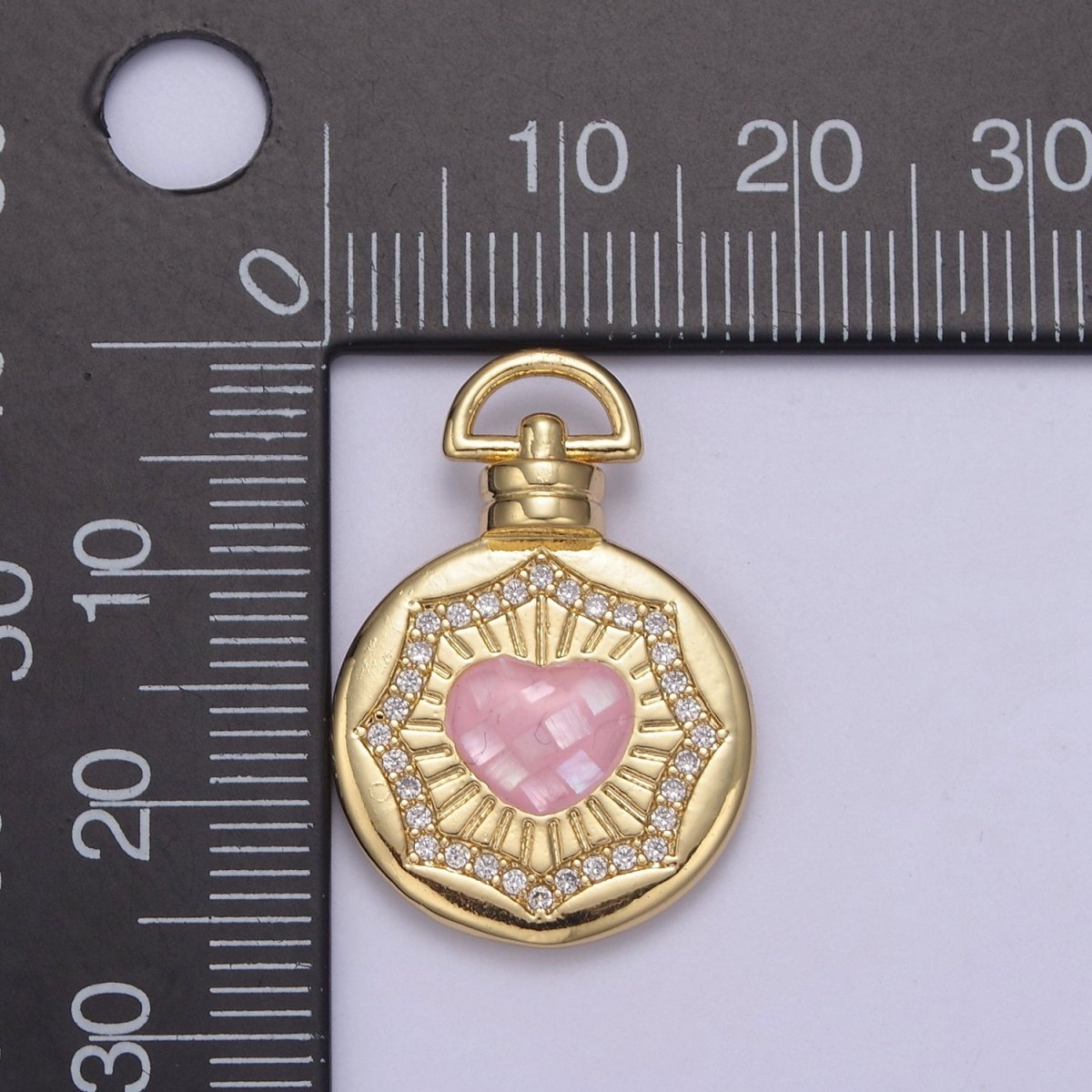 Dainty Gold Pink Shell Heart Pendant Micro Pave Round Medallion Pink / White Shell Valentine Jewelry Making H-700 H-706 - DLUXCA