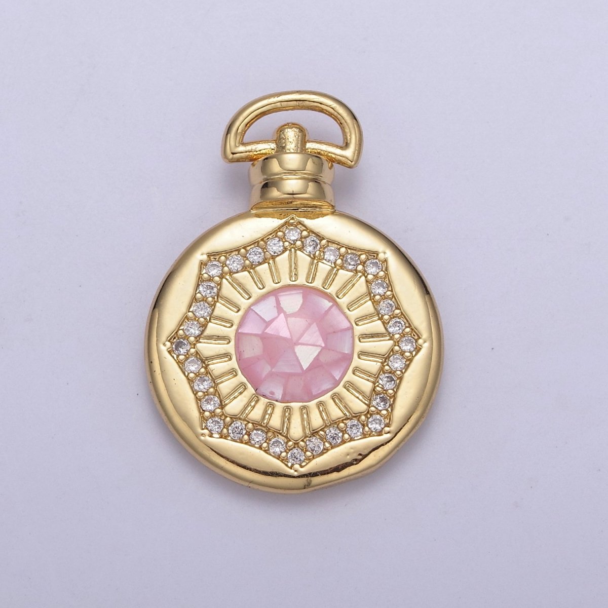 Dainty Gold Pink Shell Sun Pendant Micro Pave Round Medallion Pink / White Shell Celestial Jewelry Making H-717 H-726 - DLUXCA