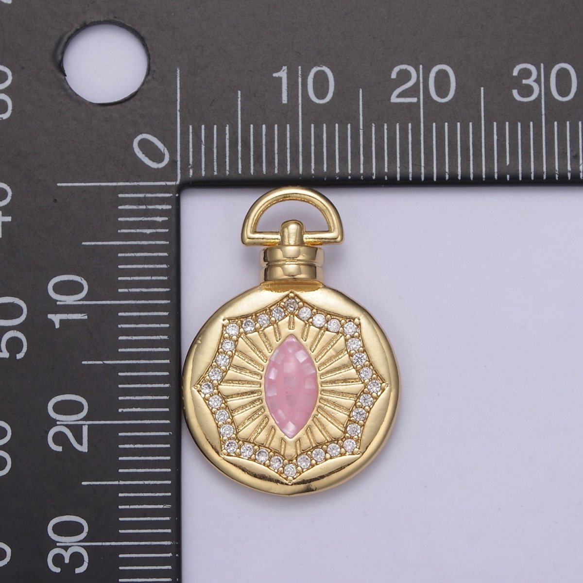 Dainty Gold Pink Shell The Eye Pendant Micro Pave Round Medallion Pink / White Shell Amulet Jewelry Making H-707 H-710 - DLUXCA