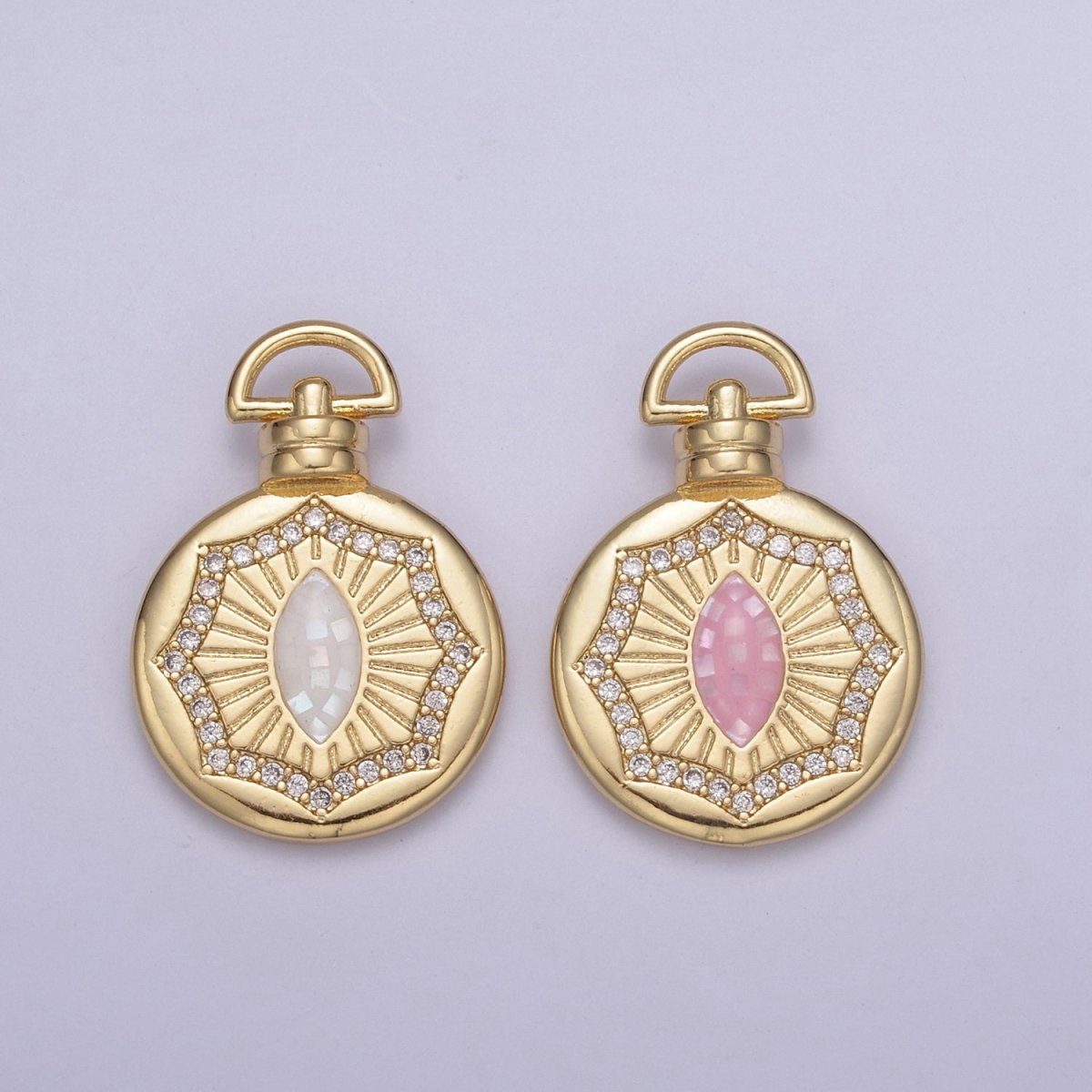 Dainty Gold Pink Shell The Eye Pendant Micro Pave Round Medallion Pink / White Shell Amulet Jewelry Making H-707 H-710 - DLUXCA