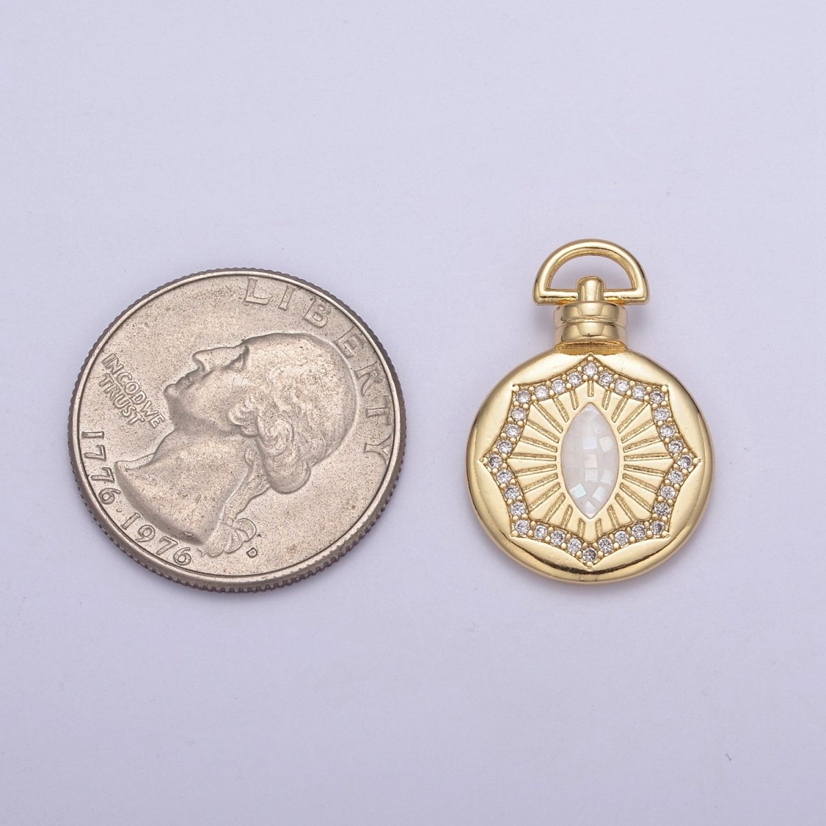 Dainty Gold Pink Shell The Eye Pendant Micro Pave Round Medallion Pink / White Shell Amulet Jewelry Making H-707 H-710 - DLUXCA