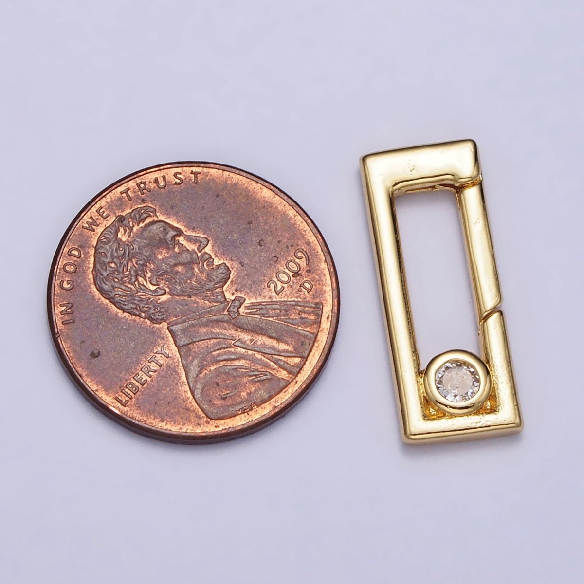 Dainty Gold Rectangle Clasp, Silver Hinged Clasp, Geometric Push Clasp Spring Gate Clasp with Micro Pave Safety Clasp Enhancer Z-350 Z-351 - DLUXCA