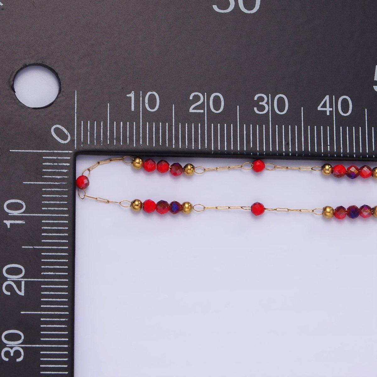 Dainty Gold Red beaded Chain for Jewelry Making Gold Satellite Crystal Bead Chain by Yard | ROLL-1496 ROLL-1497 - DLUXCA