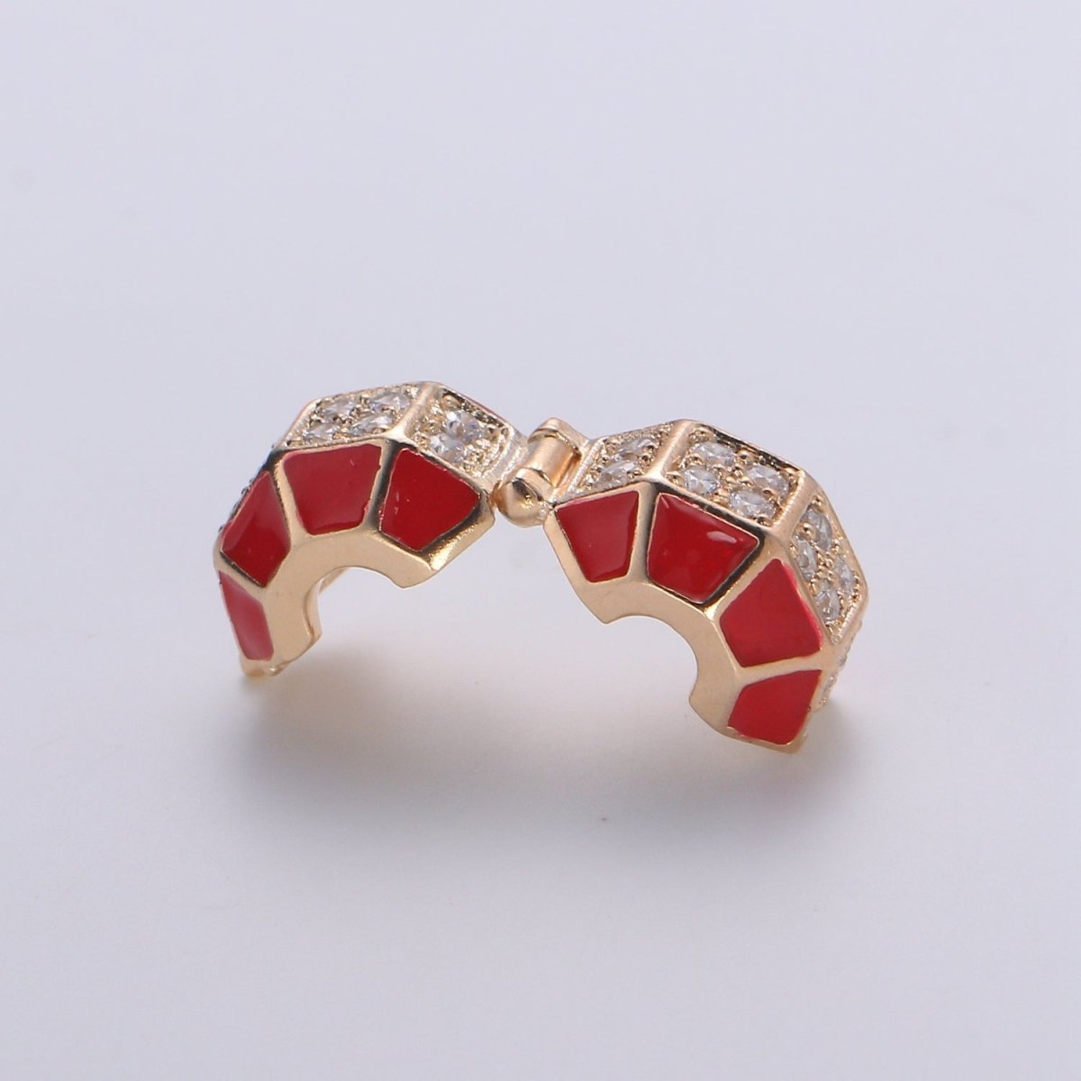 Dainty Gold Red Circle Round Beads CZ Crystal Gold Filled Geometric Jewelry Accessories Making Beads B373 - DLUXCA