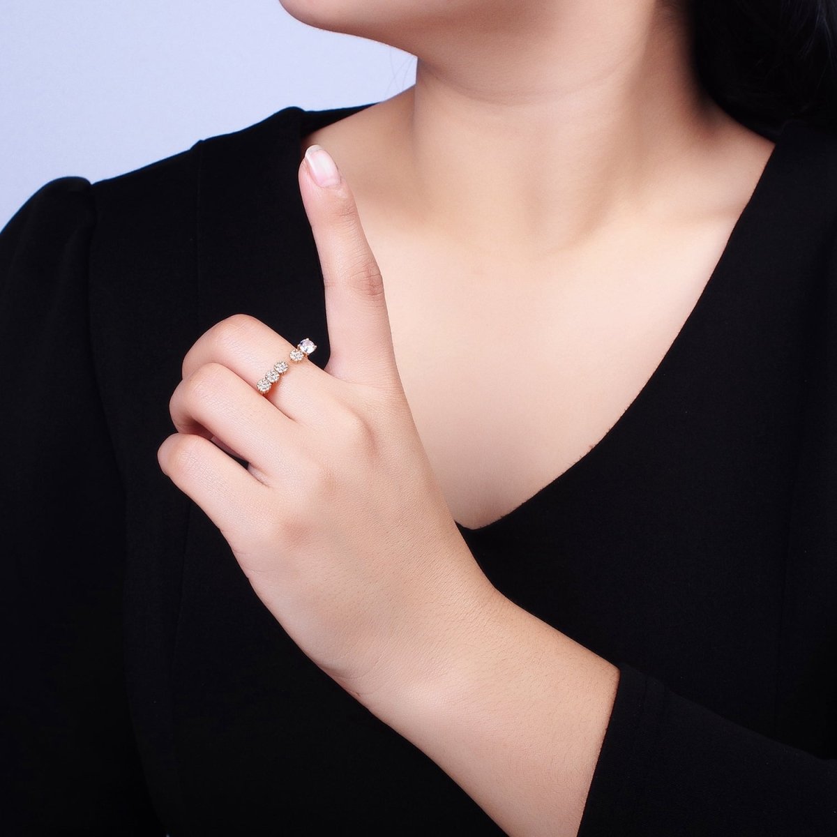 Dainty Gold Ring Five CZ Stone for Minimalist Jewelry O-1805 O-1806 - DLUXCA