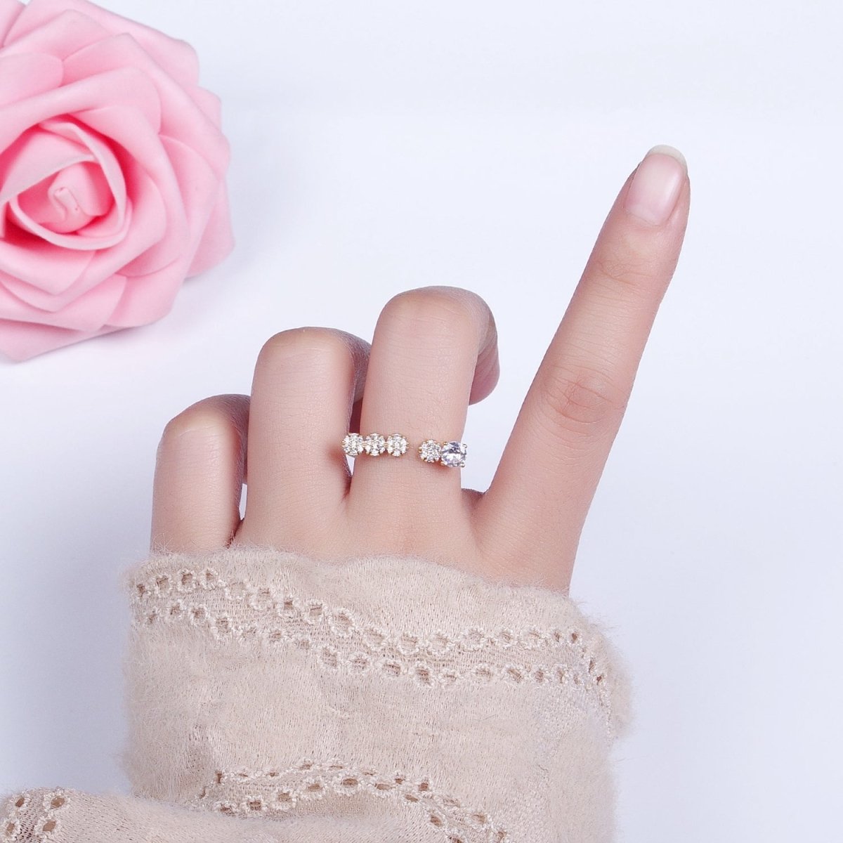 Dainty Gold Ring Five CZ Stone for Minimalist Jewelry O-1805 O-1806 - DLUXCA