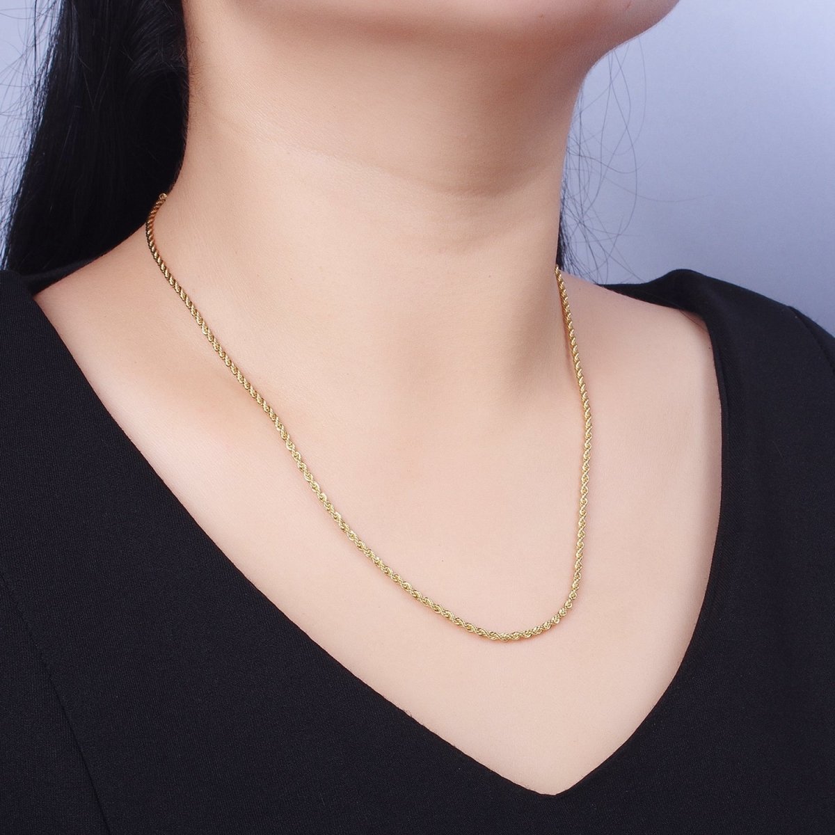 Dainty Gold Rope Chain Necklace Twisted Chain Necklace 17.75", 19.5 Inch + 2 inch Extender | WA-1524 WA-1525 - DLUXCA