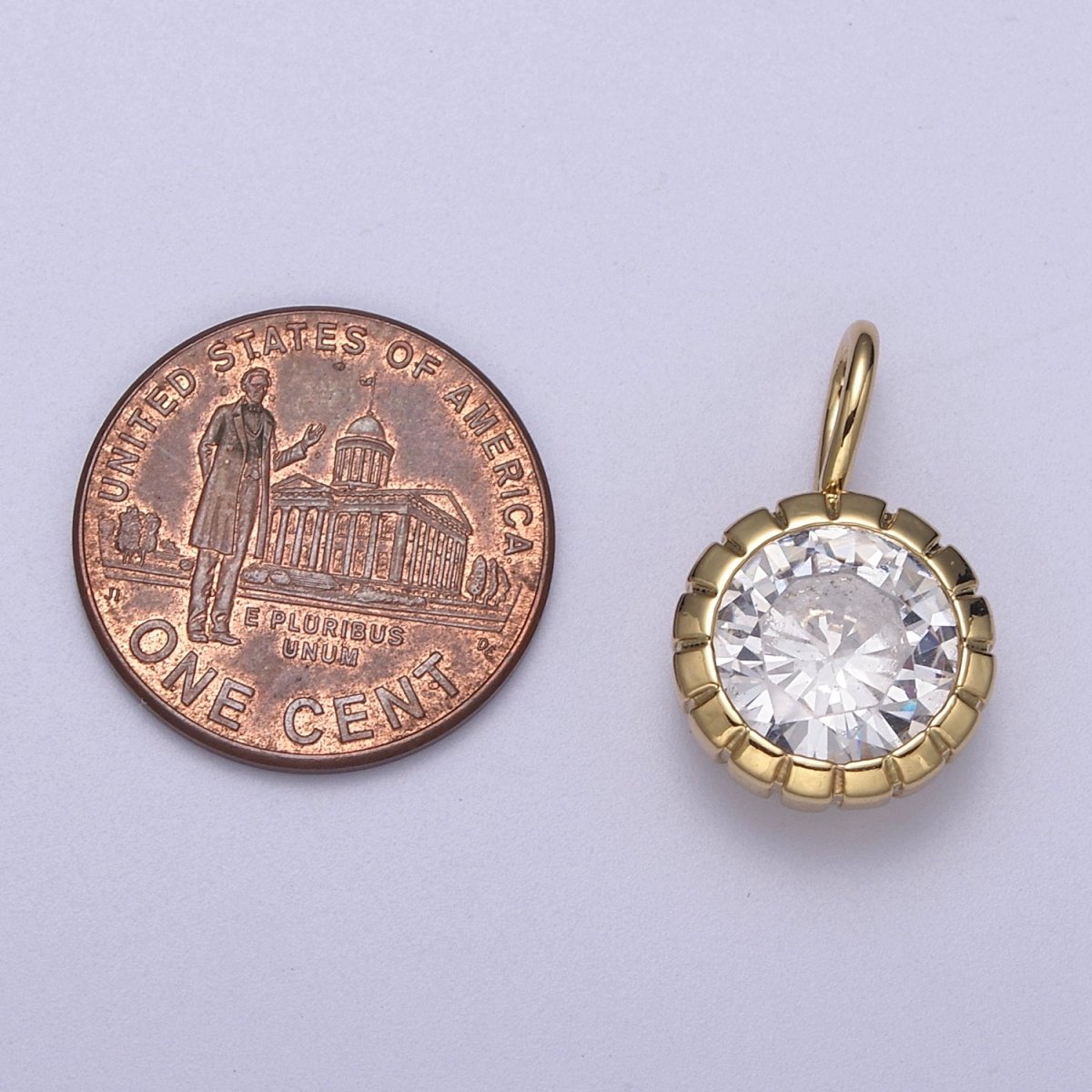 Dainty Gold Round Charm Cubic Zirconia Circle Pendant CZ Solitaire Pendant Tiny Bezel Set H-177 H-330 - DLUXCA