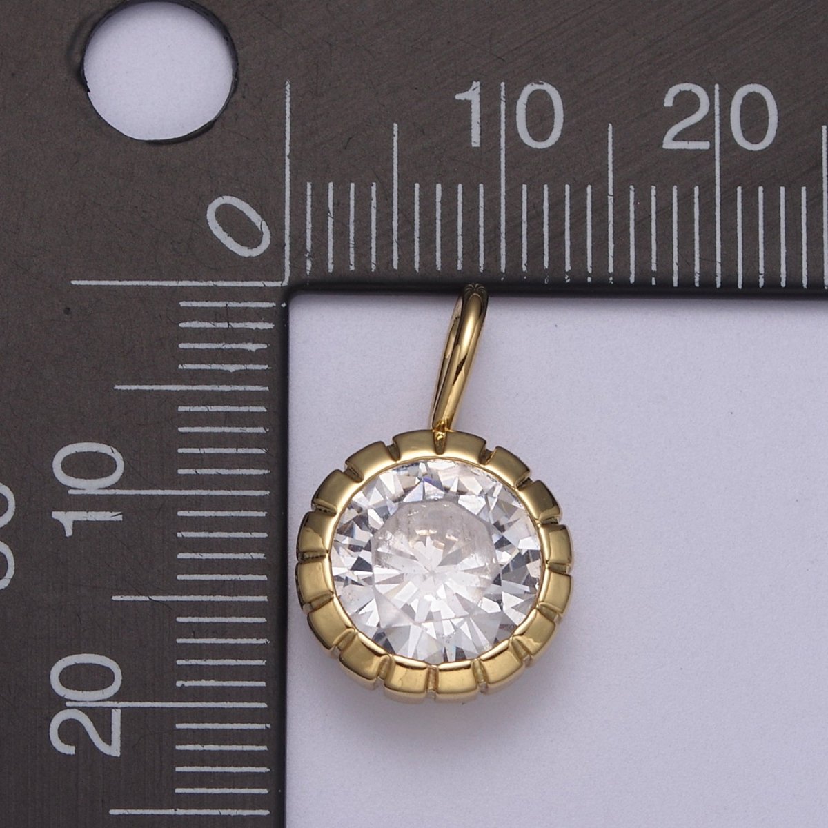 Dainty Gold Round Charm Cubic Zirconia Circle Pendant CZ Solitaire Pendant Tiny Bezel Set H-177 H-330 - DLUXCA