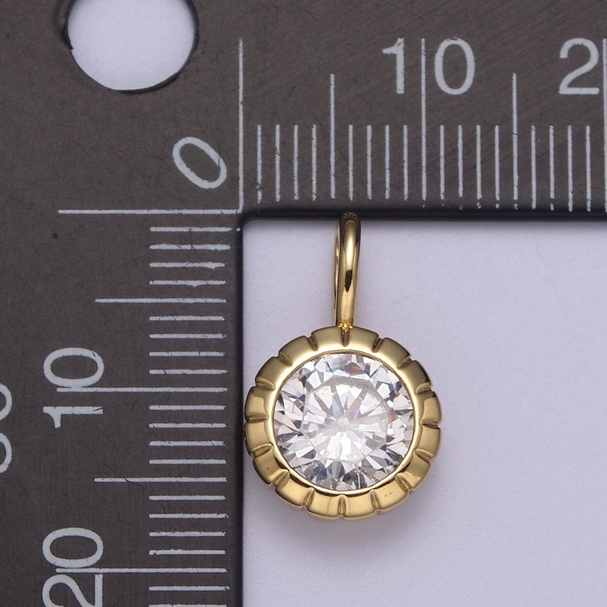 Dainty Gold Round Charm Cubic Zirconia Circle Pendant CZ Solitaire Pendant Tiny Bezel Set H-177 H-330 - DLUXCA