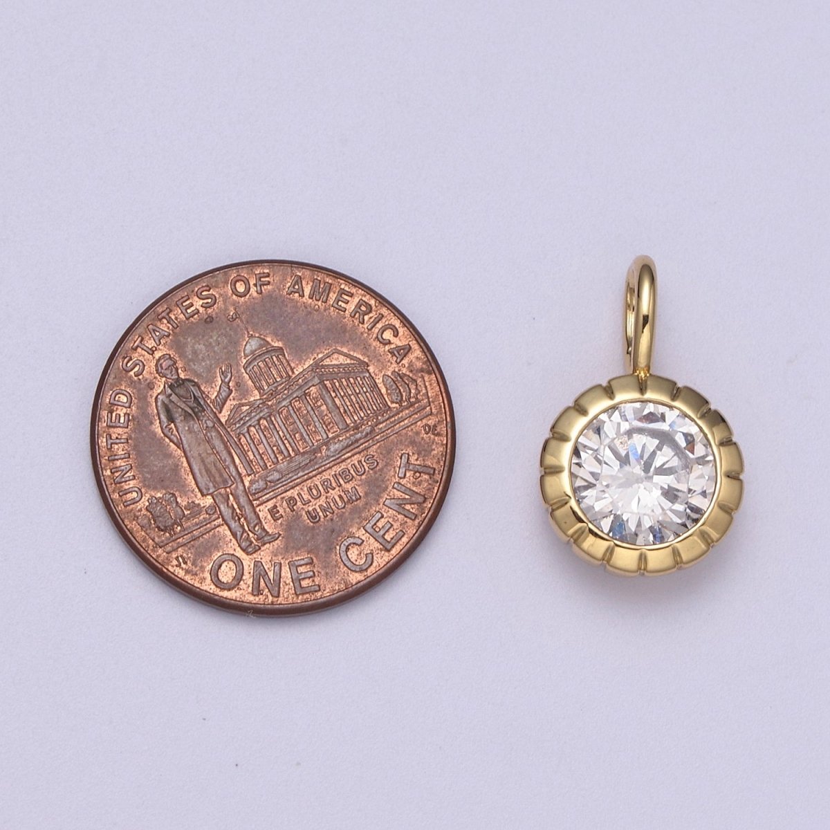 Dainty Gold Round Charm Cubic Zirconia Circle Pendant CZ Solitaire Pendant Tiny Bezel Set H-177 H-330 - DLUXCA